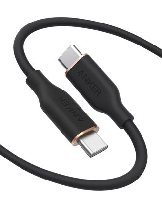 Picture of Anker USB C Cable(100W 6ft) Type C Charger Cord Powerline III Flow Silicone Fast Charging for iPhone 15/15Pro/15ProMax MacBook Pro 2020,iPad Pro 2020, iPad Air 4,Samsung Galaxy S23(Midnight Black)