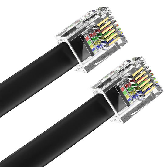 Picture of AmzDeals 2-Pack 3 Feet Black RJ12 6P6C Straight Wired Cable, Pro Grade Data and Voice Phone Line Cord - Made in USA