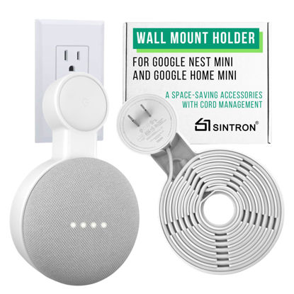 Picture of Sintron Outlet Wall Mount Holder for Google Nest Mini and Google Home Mini, A Space-Saving Accessories with Cord Management for Google Smart Speakers 1st Gen. and 2nd Gen., No Messy Wires or Screws.