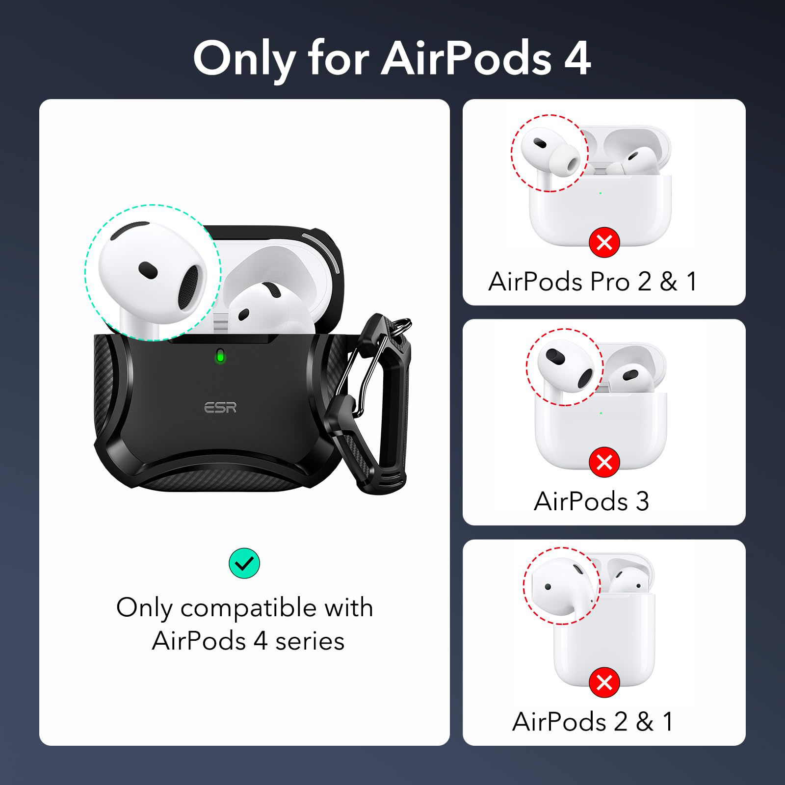 ESR HaloLock Coque Pour AirPods 4 (2024, USB-C) - Protection Antichute Avec Mousqueton, Compatible MagSafe