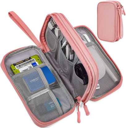 Picture of Electronic Organizer Travel Cable Accessories Bag, Electronic Organizer Case, Electronic Accessories Organizer Bag for Power Bank, Charging Cords, Chargers, Mouse, USB Cable, Earphones (Light Pink)