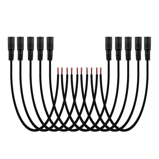 Picture of SIM&NAT DC Female 5.5mmx2.1mm Power Jack Adapter Plug Pigtail Cable, 20inch DC Power Pigtail Female Jack Wire for CCTV Security Camera, DVR, HDVD, LED Strip Light, Low Voltage Application, Pack of 10