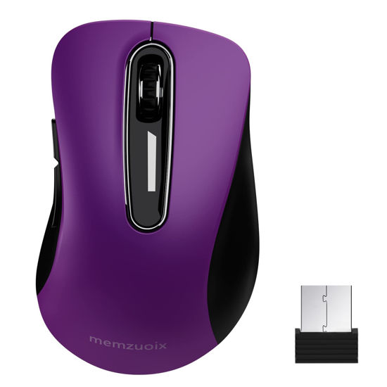 Picture of memzuoix 2.4G Wireless Mouse, 1200 DPI Computer Mouse with USB Receiver, Portable Wireless USB Mouse Battery Powered Cordless Mouse for Laptop, PC, Desktop, 5 Buttons, Purple