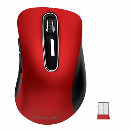 Picture of memzuoix 2.4G Wireless Mouse, 1200 DPI Mobile Optical Cordless Mouse with USB Receiver, Portable Computer Mice for Laptop, PC, Desktop, MacBook, 5 Buttons, Red