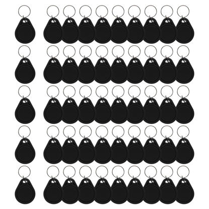Picture of Aepiraza 50Pcs 125khz RFID Writable Rewritable T5577 Fob Tag, Writable 125kHz RFID Key Fob Proximity ID Card Token Tag Rewritable for RFID Writer (Black)
