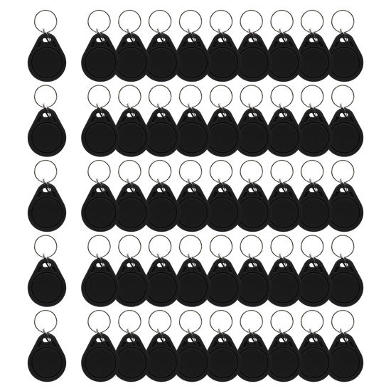 Picture of Aepiraza 50Pcs 125khz RFID Writable Rewritable T5577 Fob Tag, Writable 125kHz RFID Key Fob Proximity ID Card Token Tag Rewritable for RFID Writer (Black)