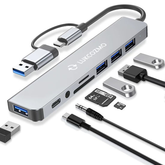 Picture of Updated USB Hub USB C Hub USB Splitter Port Extender 7 in 1 USB 3.0 Hub USB Adapter&USB C Splitter 4 USB 1 USBC TF/SD Card Reader Audio Output Compatible with MacBook/Pad Pro/Dell/HP Laptop/Phones…