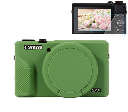 Picture of Pocoukate Case for Canon G7X Mark III Camera, Soft Silicone Protective Cover Skin with Removable Lens Cover for Powershot G7X Mark iii, Silicone Case with G7X3 Screen Protector Accessories - Green