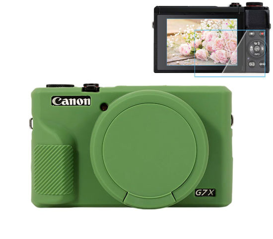 Picture of Pocoukate Case for Canon G7X Mark III Camera, Soft Silicone Protective Cover Skin with Removable Lens Cover for Powershot G7X Mark iii, Silicone Case with G7X3 Screen Protector Accessories - Green
