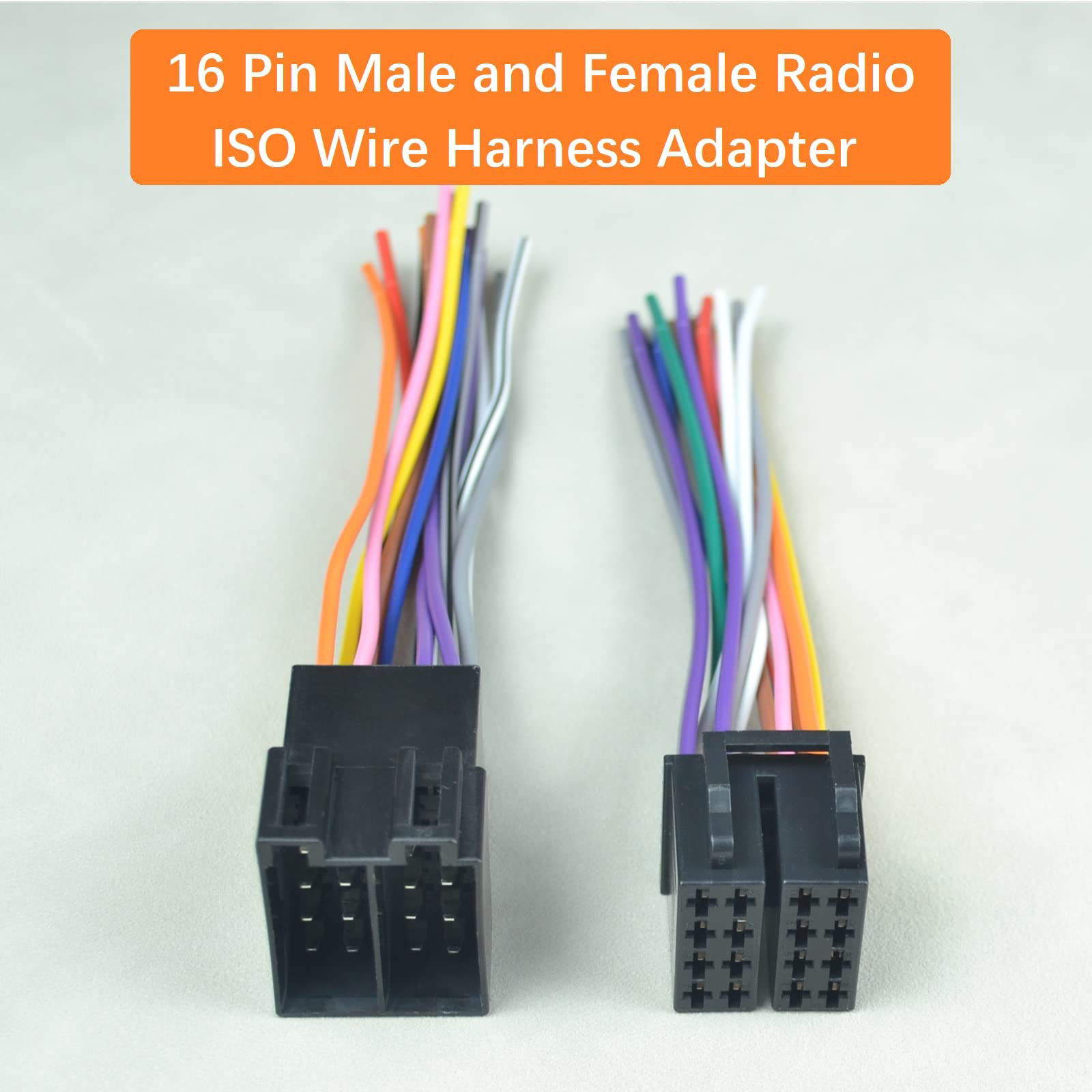 GetUSCart- 16 Pin Male Female Radio ISO Wire Harness Adapter for