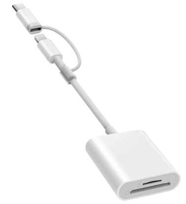 Picture of SD Card Reader for iPhone iPad, Dual Connector (Lightning&USB-C) Micro SD Memory Card Reader, 2 in 1 SD and TF Card Adapter Portable Trail Camera Viewer, No Driver Needed, Plug and Play