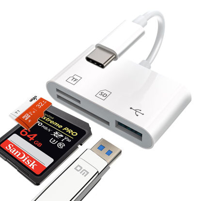 Picture of USB C SD Card Reader 3 in 1 Type C USB Camera Card Reader Adapter with SD Micro SD USB 3 Ports for iPhone 16, iPhone 15, MacBook Pro/Air, Chromebook, Galaxy and More USB-C Device