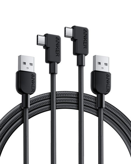 Picture of Anker Cable [2 Pack 6ft], Right Angle USB A to USB C Braided Cable, Durable 90 Degree Type C Cord for Samsung Galaxy Note 10,LG V30 (USB 2.0, Black)
