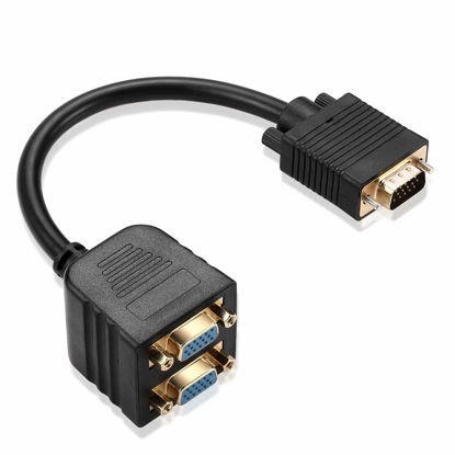 Picture of mxtechnic VGA Splitter Cable 1 Male to 2 Female Adapter Monitor Y Splitter Cable 25cm Black Can't Connect Two at The Same time (1Pack)