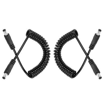 Picture of GINTOOYUN DC 5.5MM x 2.1MM Male to Male Plug Power Adapter Cable DC Power Coiled Extension Cable for LED Strip,CCTV,Car,Security Camera,Etc(2 Pack)