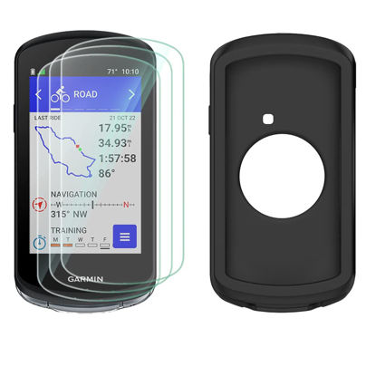 Picture of SHUAXI Screen Protector for Garmin Edge 1040/1040 Solar GPS (3+1pack) and Silicone Case Cover,Tempered Glass Film Anti-Scratch High Definition Full Coverage