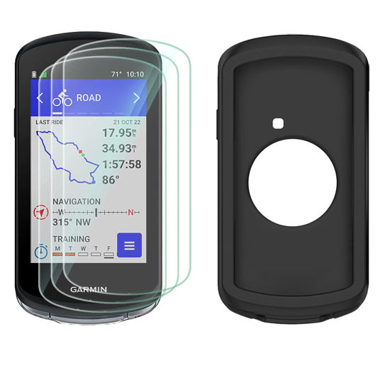 Picture of SHUAXI Screen Protector for Garmin Edge 1040/1040 Solar GPS (3+1pack) and Silicone Case Cover,Tempered Glass Film Anti-Scratch High Definition Full Coverage