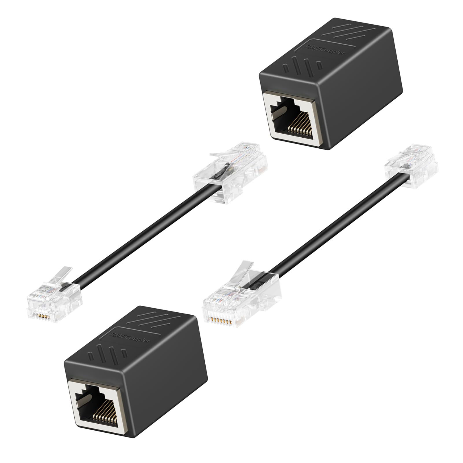 thumbnail interactive-video image 1 of RetailAndBulk RJ45 To RJ11 Adapter – Phone Jack To Ethernet (2-Pack) – Gold Plated, Made USA 1 of 2