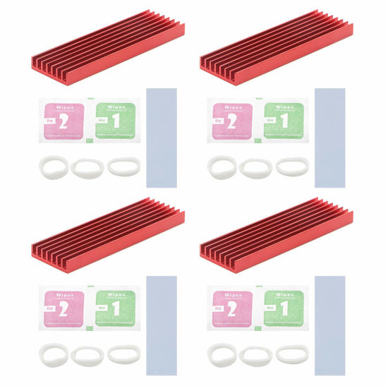 Picture of Unxuey 4Pcs Set 2.75 x 0.86 x 0.23 Inch Red M.2 Solid State Hard Disk Heat Sink with Thermal Pad Computer Notebook NGFF Radiator Heatsink for Router, CPU, North and South Bridge Chip,etc