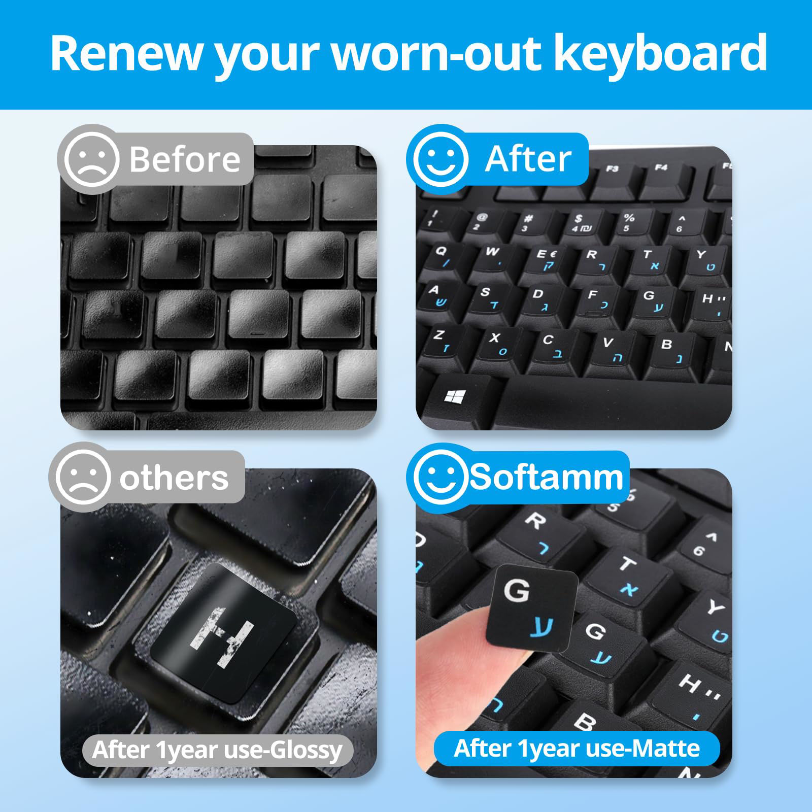 thumbnail image 2 of Black On White Hebrew English Keyboard Stickers – For Laptop Or PC (Fast Shipping) 2 of 6