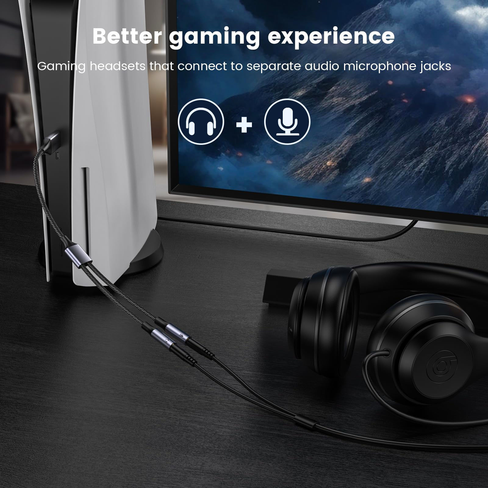 thumbnail image 2 of MOSWAG USB To 3.5mm Jack Audio Adapter,USBA To Aux Cable With TRRS 4-Pole Mic-Supported USB To Headphone AUX Adapter External Sound Card For PC PS4 2 of 9