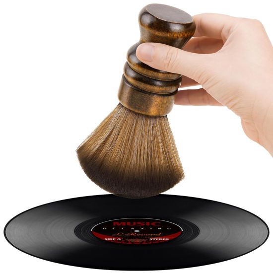 Picture of NiHome Vinyl Record Cleaning Brush, Anti-Static Soft LP Record Cleaner, Vinyl Dust Remover Brush with Ultra-Fine Fiber Bristles, Safe for Vinyl LP CD Album Care, Retro Design with Beech Wood Handle