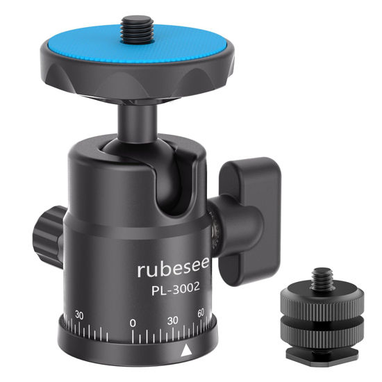 Picture of Mini Ball Head, rubesee Panoramic Camera Tripod Head with 1/4" Screw Shoe Mount, 360 Rotatable Metal Adapter for DSLR Camera Tripods Monopods Camcorder Light Microphone Photography, Max Load 5.5lbs