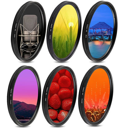 Picture of Acuvar 49mm 6 Piece Full Graduated Color Lens Filter Kit Set with Orange, Yellow, Blue, Purple, Red, Grey Colors with Travel Case, Professional Grade for Canon Nikon Sony Pentax Olympus Fuji DSLR Lens