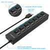 Picture of Multi Port Splitter, 7 Port USB 2.0 Hub, USB A Port Data Hub with Independent On/Off Switch and LED Indicators, Lights for Laptop, PC, Computer, Mobile HDD, Flash Drive and More (Black 2.0)