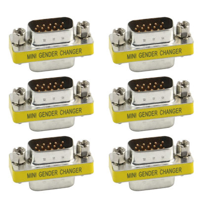 Picture of Antrader 6-Pack DB15 VGA SVGA KVM Male to Male Mini Gender Changer Coupler Adapter Connector for PC