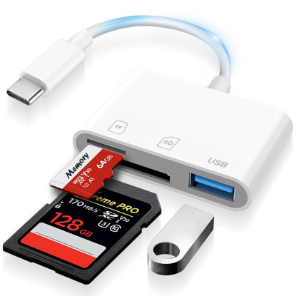 Picture of Denlane USB C SD Card Reader for iPhone 15, USB C to Micro SD Memory Card Adapter for iPad/Mac Pro/Air, USB-C/Type C Camera Card Reader with 2 Slots & USB Port for Phone/Laptop and More USBC Devices