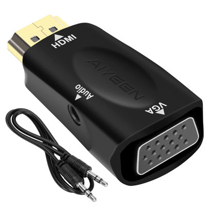 Picture of AIYEEN HDMI to VGA Adapter, 1080p HDMI Male to VGA Female Adapter with 3.5mm Audio Jack Cable Compatible with Monitor, Laptop,Computer, Projector, HDTV, Chromebook and More (Black)