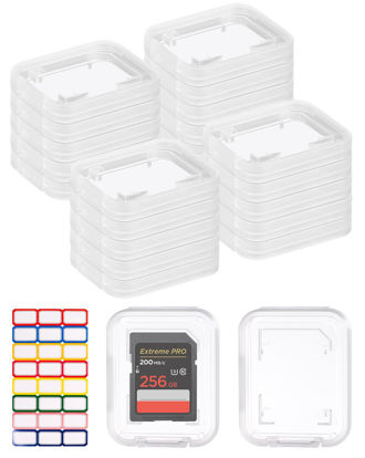 Picture of Pineraap 20PCS Clear SD Card Holder, Plastic Memory Card Case with Colorful Label Stickers Standard SDHC SDXC Micro SD Cards Organizer Portable Photography Storage Accessories