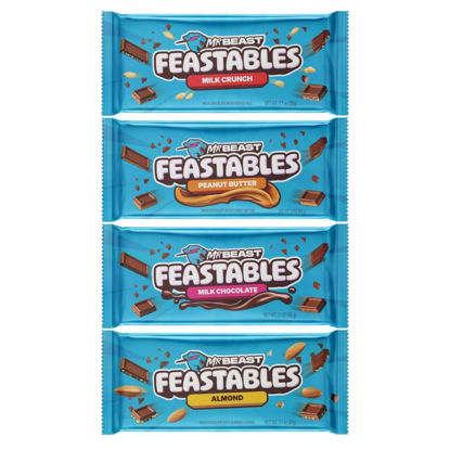 Picture of Feastables Beast Bar Milk Chocolate Sampler Pack - Milk Chocolate, Peanut Butter, Milk Crunch and Almond Beast Bars [4 - Pack] 2.1 oz (60g) Bars
