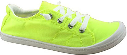 Picture of Soda Zig-S Neon Yellow Canvas Slip On Rounded Toe Lace Up Fashion Sneakers (7.5, Neon Yellow) - Size: 7.5