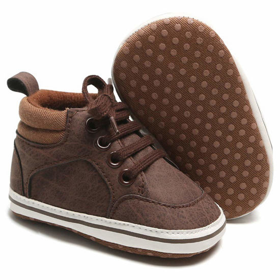 Picture of Babelvit Baby Boy Girl Soft Sole Canvas Sneakers Sparkle High Top Lace Up Infant Unisex Ankle Shoes Boots Toddler Newborn Prewalker First Baby Walking Crib Shoes - Size: 3-6 Months Infant