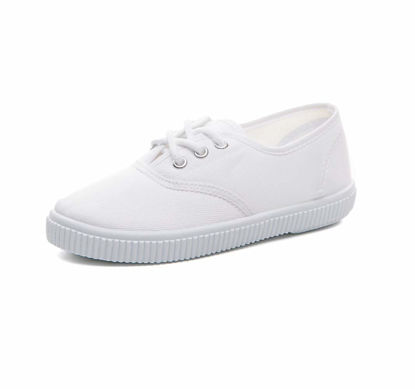 Picture of JGKDTX Boy's Girl's Lace up Sneakers Unisex White Canvas Shoes(Toddler/Little Kid) (6 M US Toddler, White) - Size: 6 Toddler