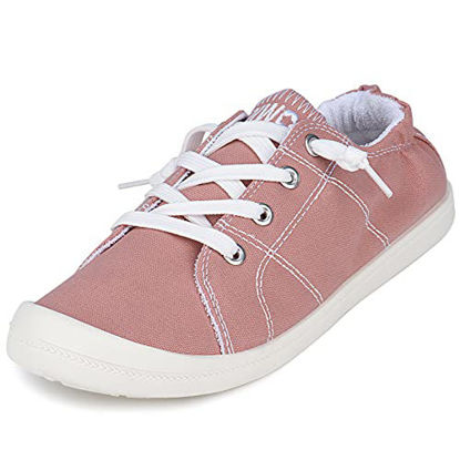 Picture of Womens Canvas Sneakers Casual Shoes Low Tops Slip Ons Classic Comfortable Tennis Walking Shoes Hot Pink 11 - Size: 11