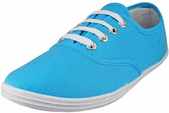 Picture of Easy USA Womens Lace Up Canvas Plimsol Sneakers Shoes (5 B(M) US …, Turquoise Azul) - Size: 5