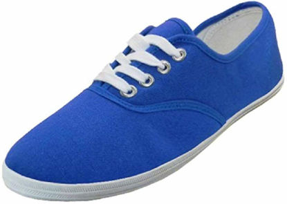 Picture of Easy USA Womens Lace Up Canvas Plimsol Sneakers Shoes (10, Royal Blue) - Size: 7