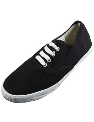 Picture of Easy USA - Womens Canvas Lace Up Shoe with Padded Insole, Black, White 37301-8.5B(M) US - Size: 8.5