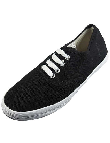 Picture of Easy USA - Womens Canvas Lace Up Shoe with Padded Insole, Black, White 37301-8.5B(M) US - Size: 8.5
