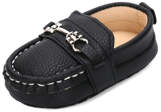 Picture of CINDEAR Baby Girls Boys Loafers Prewalker Moccasin Crib Shoes Perfect for Baptism/Crawling/Wedding Black 0-6 Months 1209 BK11 - Size: 0-6 Months Infant
