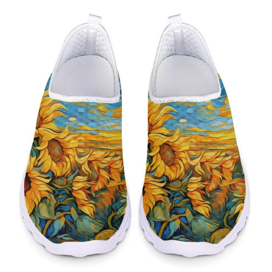 Picture of Ystardream Oil Painting Sunflower Shoes Women Sport Shoes for Women Wide Width Sneakers Women Girls Teens Tennis Walking Shoes Anti-Slip Lightweight Running Shoes Gifts for Her,Him - Size: 7