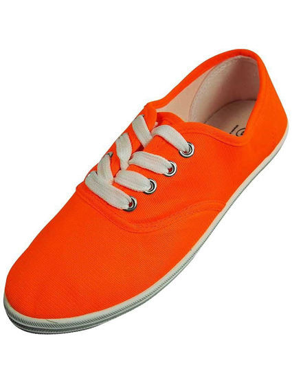 Picture of Easy USA - Womens Canvas Lace Up Shoe with Padded Insole, Neon Orange 37310-7B(M) US - Size: 7