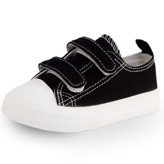 Picture of Toddler Boys and Girls Low Top Canvas Adjustable Strap Sneakers Black - Size: 10 Narrow Toddler