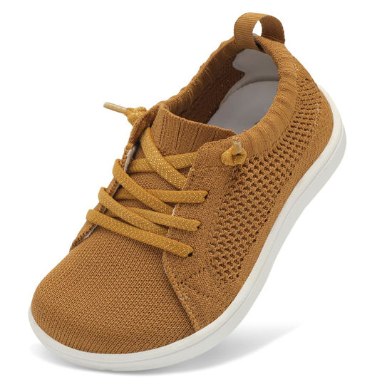 Picture of LeIsfIt Toddler Wide Shoes Girls Boys Barefoot Shoes Kids Zero Drop Minimalist Sneakers Breathable Slip on Tennis Shoes Brown 7 Toddler - Size: 7 Wide Toddler