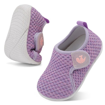 Picture of FEETCITY Toddler Shoes Boys Girls Walking Shoes Kids Sneakers Casual Shoes Lightweight Breathable Strap Athletic Running Shoes Purple - Size: 5.5-6.5 Toddler