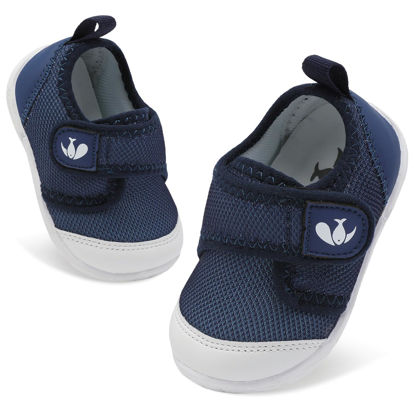 Picture of FEETCITY Infant First Walking Shoes Unisex Baby Shoes Boys Girls Sneakers Slip On Toddler Casual Sneaker Crib Shoes Navy - Size: 12-18 Months Infant
