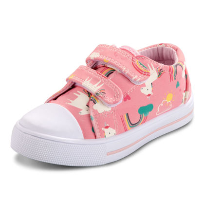 Picture of K KomForme Toddler Sneakers for Boys and Girls Cartoon Dual Hook and Loops Sneakers Baby Canvas Shoes, Size 12 Little Kid, Pink Rainbow - Size: 12 Little Kid